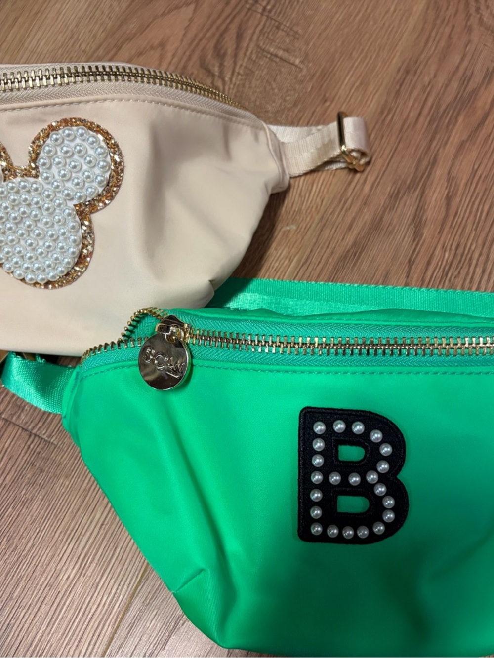 Stoney Clover Lane Cream & Bright Green Pearl-Embellished Belt Bags